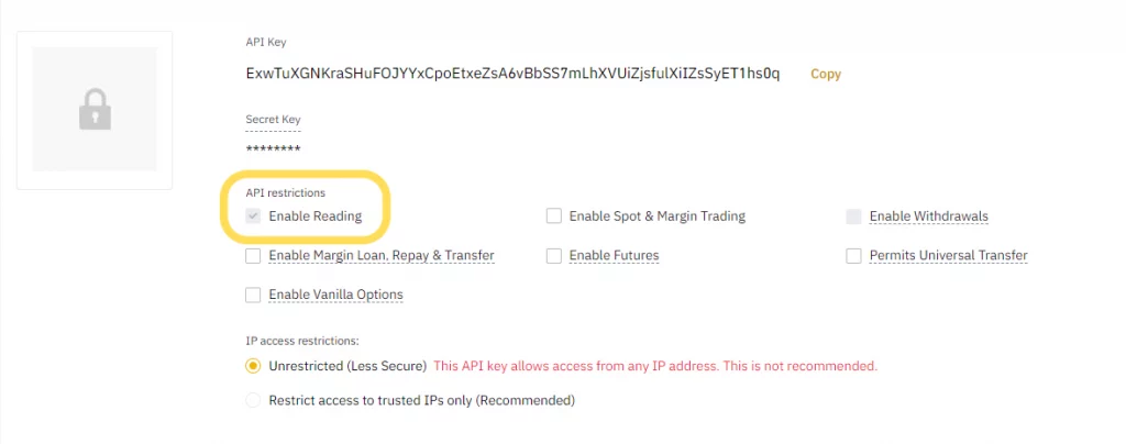 Binance read-only API configuration for connecting a Binance account to Finestel as a crypto asset manager, portfolio manager, or trader.