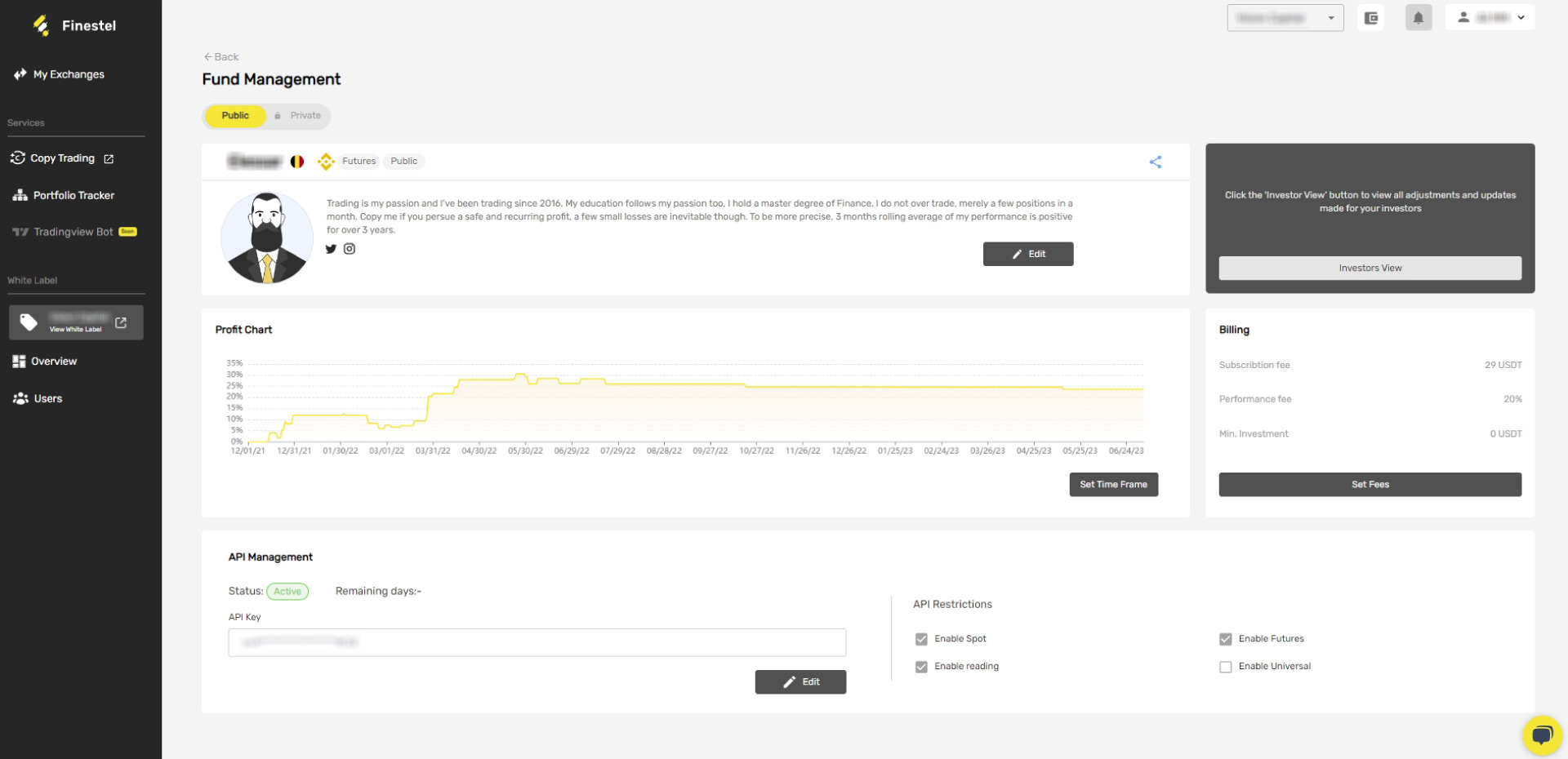 Finestels portfolio tracker