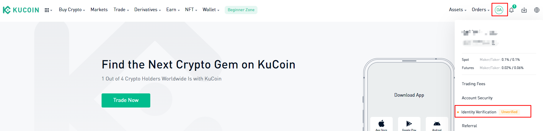 This image shows what users must do in the KuCoin app to verify their identification.