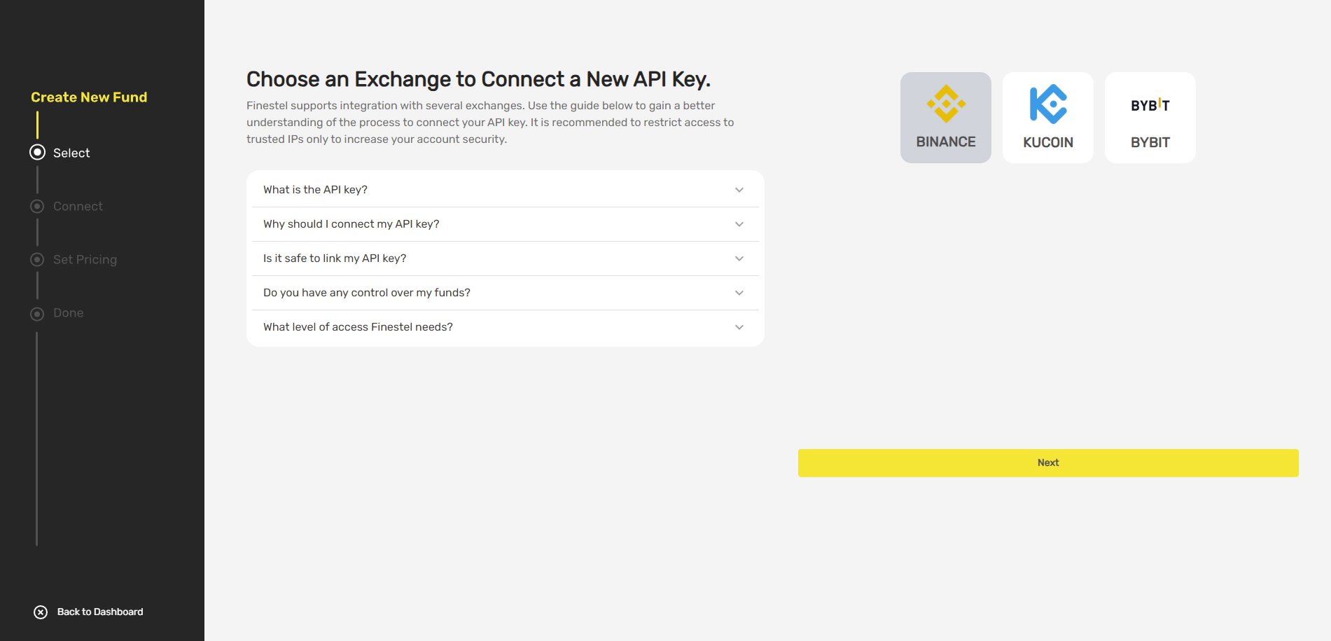 How to connect Binance to Finestel