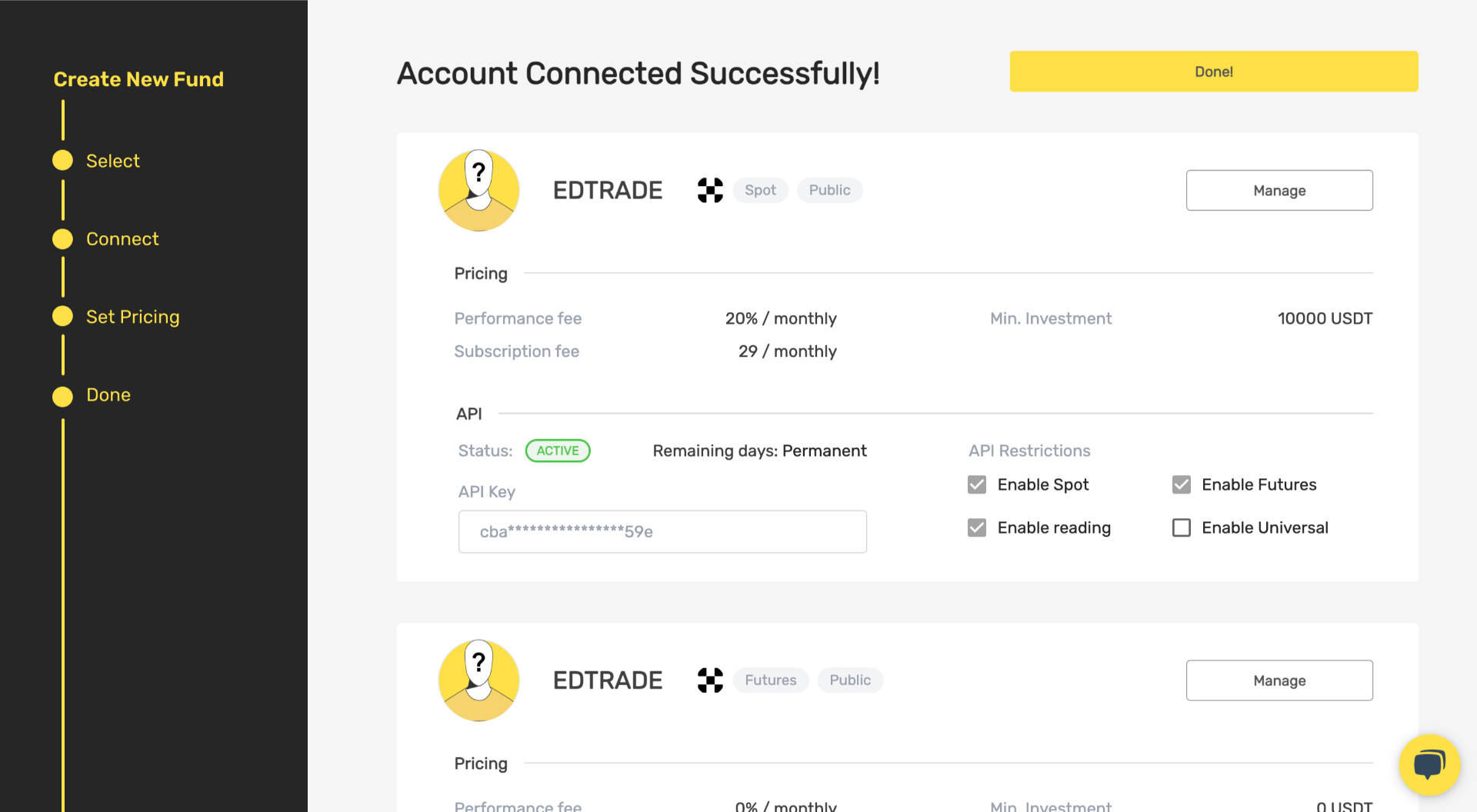 Connecting account to finestel