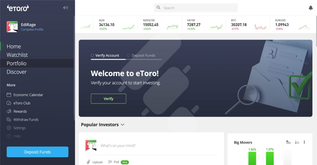 eToro's copy trading platform