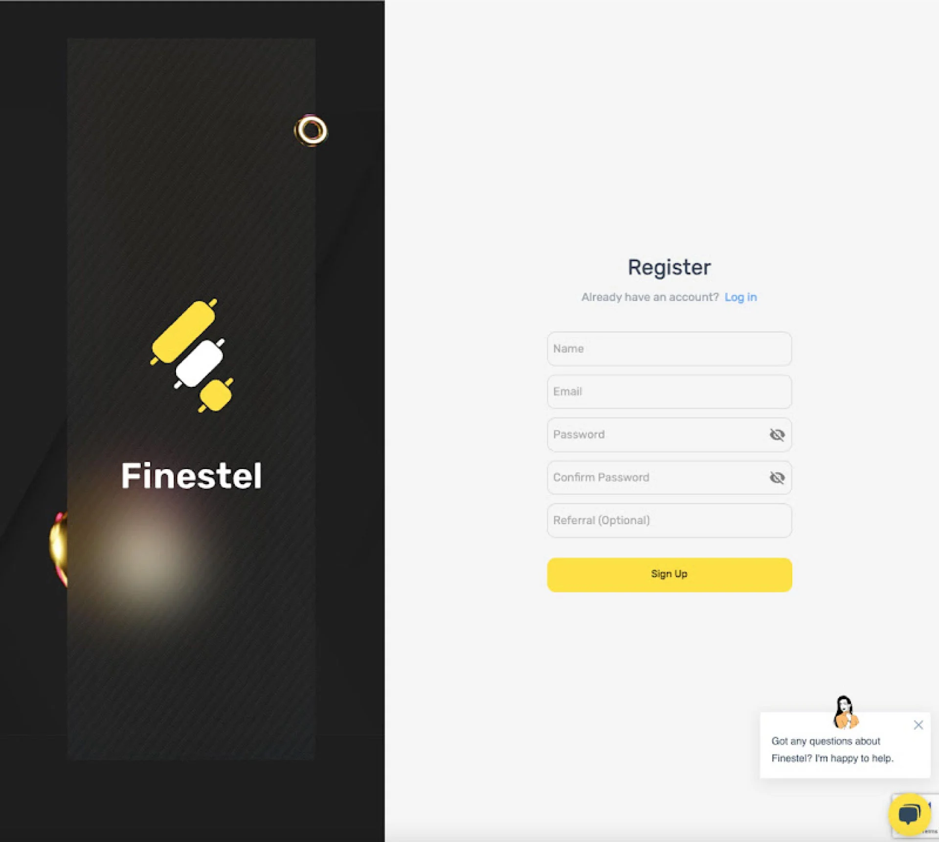 Finestel registration page