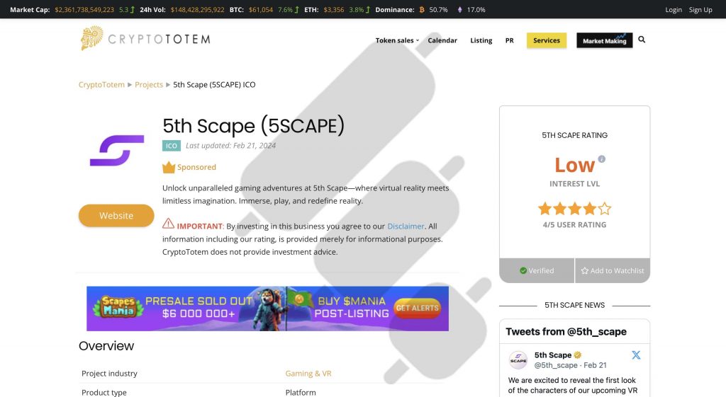 The 5th Scape: Popular Crypto Game