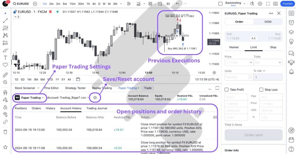 Trading Panel History and Settings