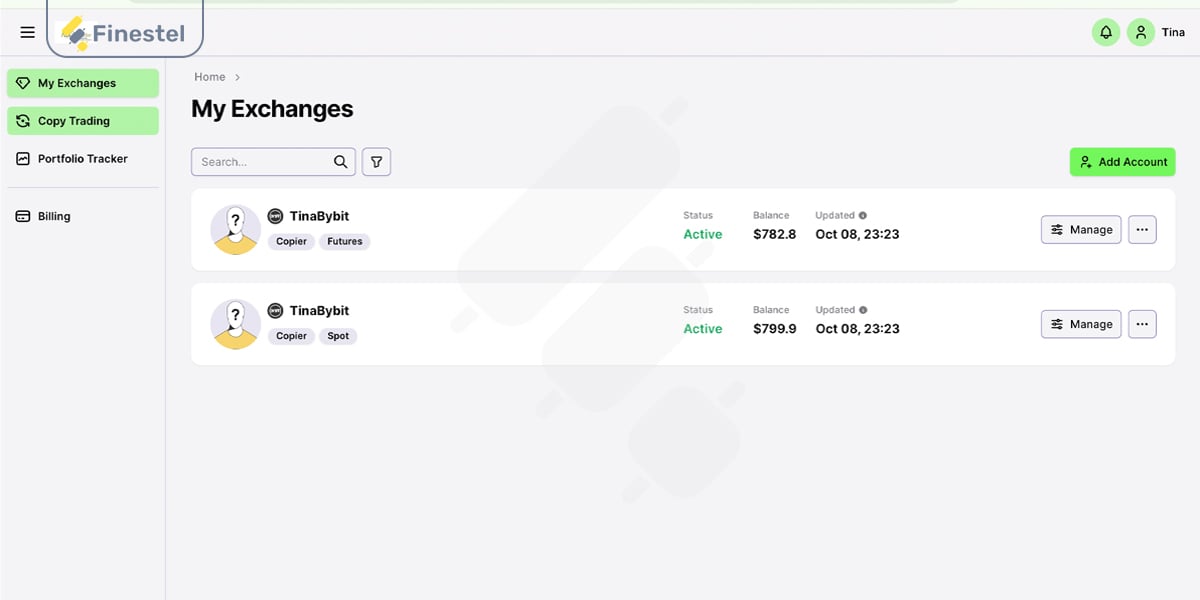 Navigate to Exchange Accounts