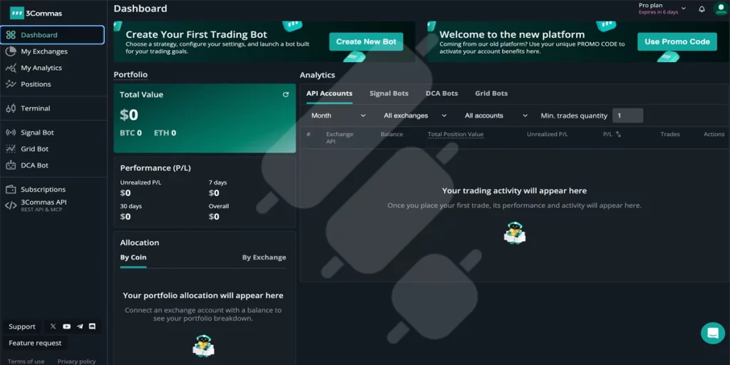 3Commas new dashboard