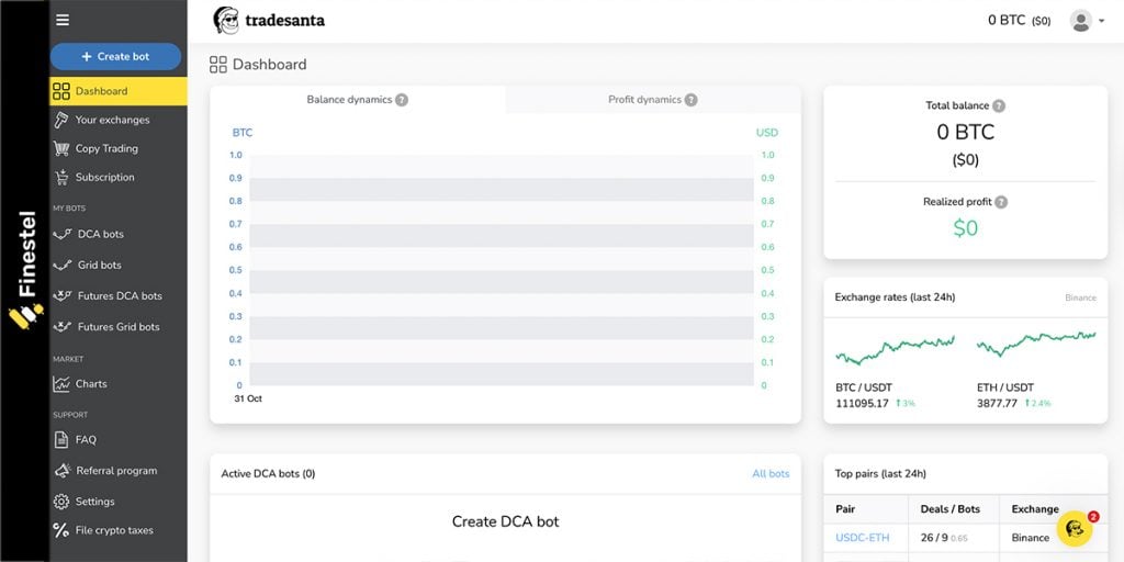 TradeSanta App Dashboard