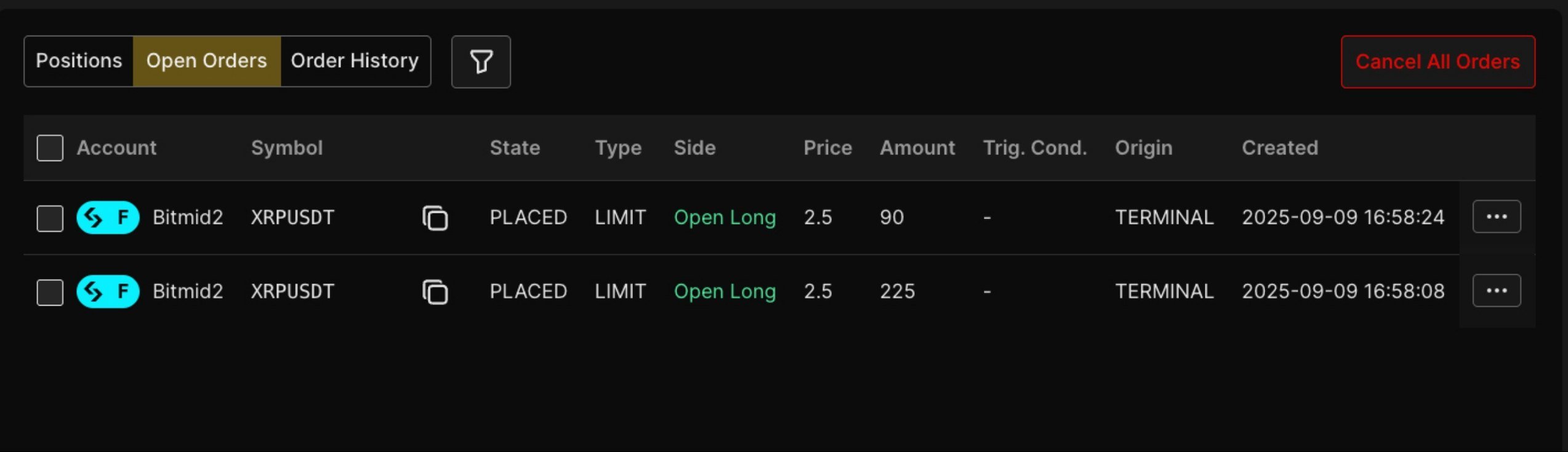 The Open Orders Tab