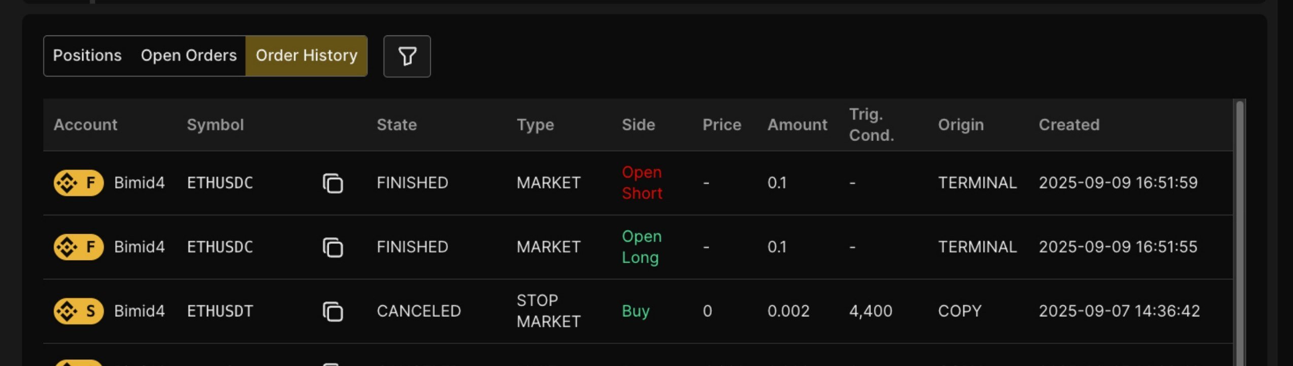 The Order History Tab