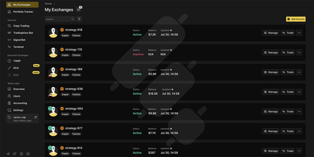 finestel my exchanges add account exchange