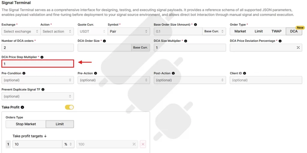 DCA price step multiplier