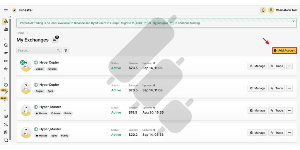 adding account to Finestel