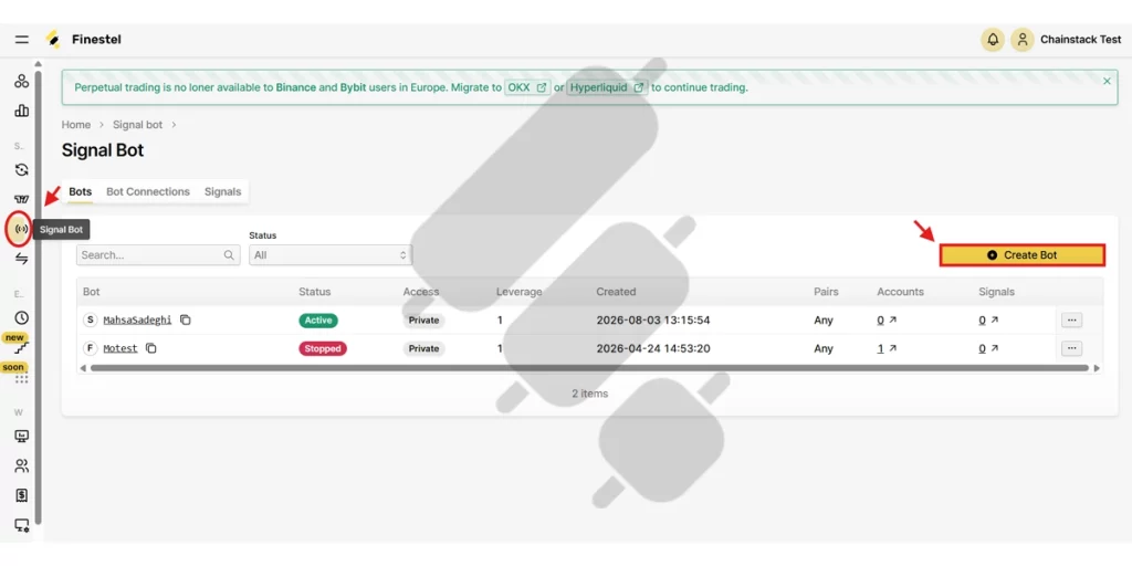 creating a signal bot in Finestel