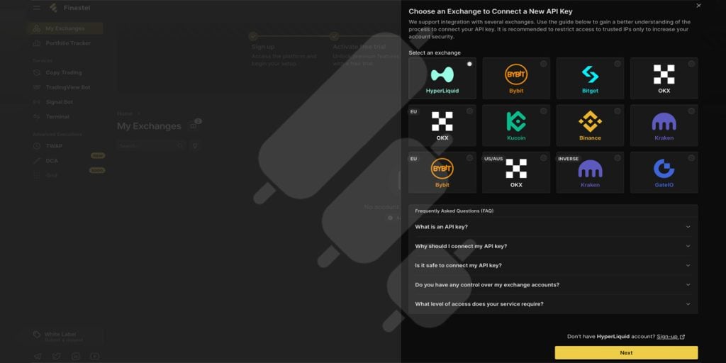 Step 2: Add Your Hyperliquid Account in Finestel