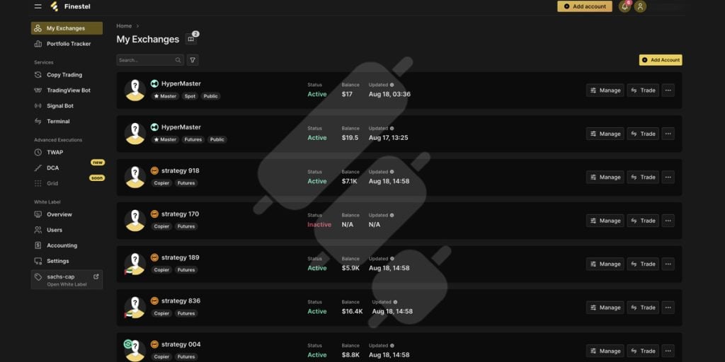 finestel my exchanges choose hyperliquid account to trade