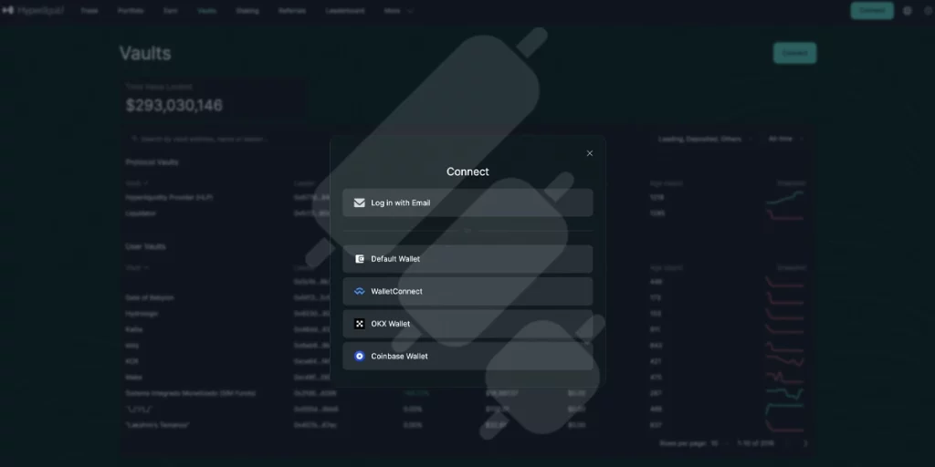 hyperliquid vaults connect wallet choose option