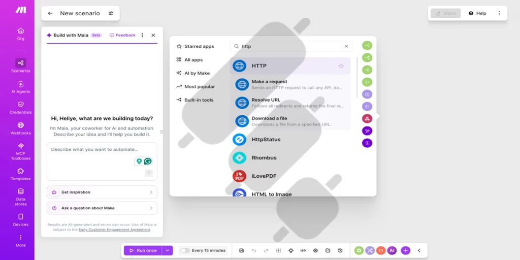 make dashboard - create scenario http request