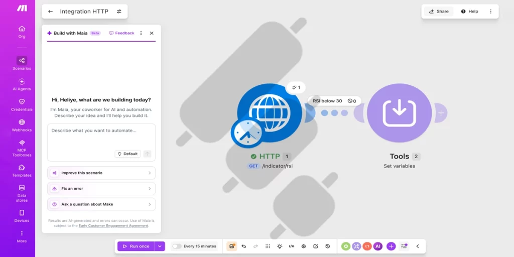 make http request rsi less than 30 result