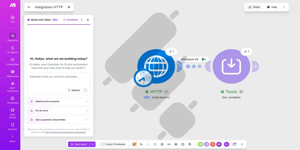 make http request rsi less than 50 result
