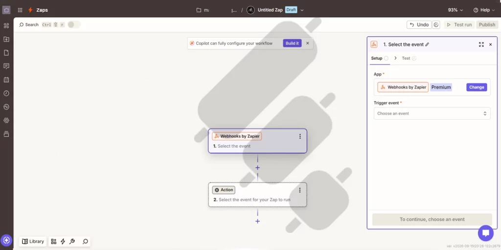 selecting an event in Zapier